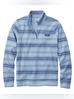L.L. Bean Men's Light Blue and Navy Striped Quarter-Zip Pullover Large LL